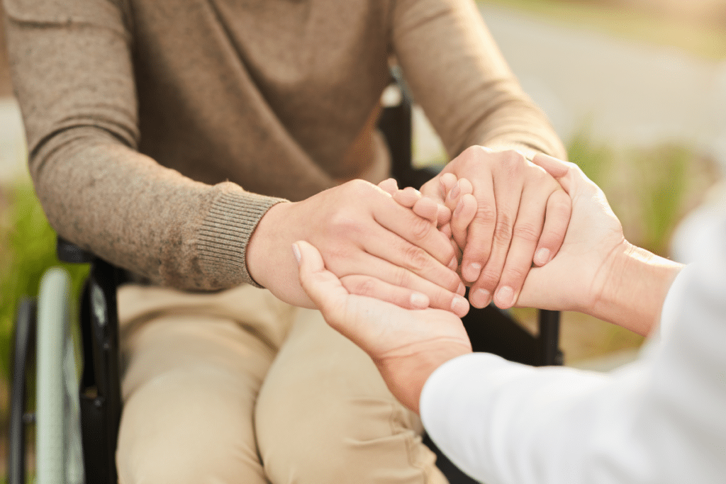 a close-up of a person holding hands