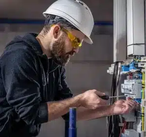Electrician working on a wire